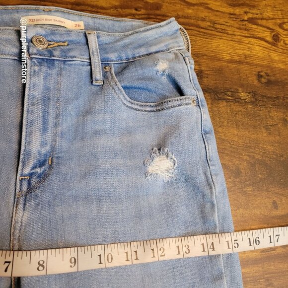 Levi's Jeans 26 Skinny 721 High Rise Medium Light Wash Stretch Denim Western - Picture 8 of 12